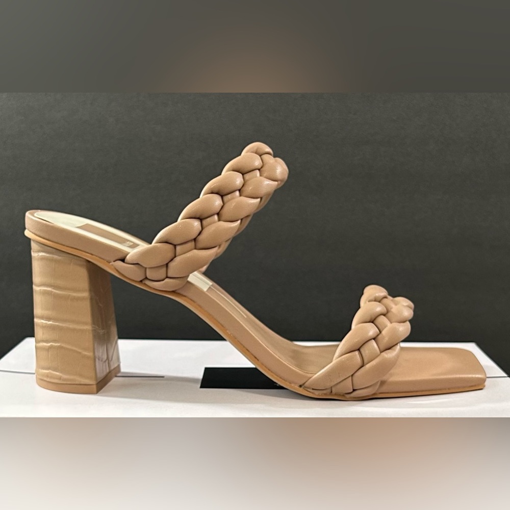 Dolce Vita Paily Café Stella Thick Braided Strap Square Toe Heel Sandals NWT